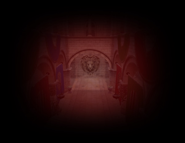 Couloir en pierre avec effet de vignette rouge