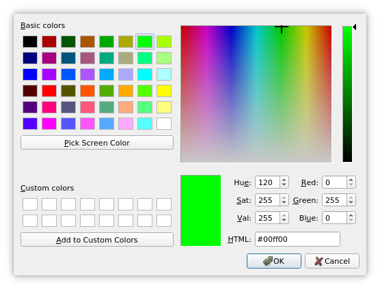 Un dialogue sur les couleurs dans le style du widget Fusion. Un dialogue sur les couleurs dans le style du widget Fusion.