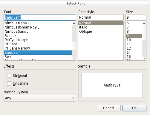 Un dialogue de police dans le style du widget Fusion.