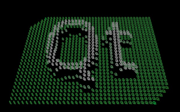 Logo Qt formé par des modèles de petits cubes instanciés démontrant un rendu instancié Logo Qt formé par des modèles de petits cubes instanciés démontrant un rendu instancié
