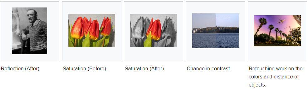 5 exemples de différentes techniques de traitement d'images.