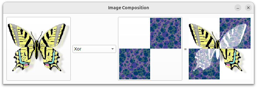 Application qui combine deux images à l'aide de modes de composition