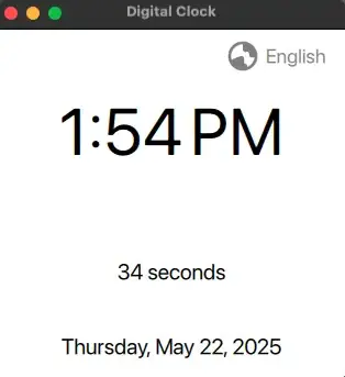 Capture d'écran d'une horloge numérique en anglais Capture d'écran d'une horloge numérique en anglais