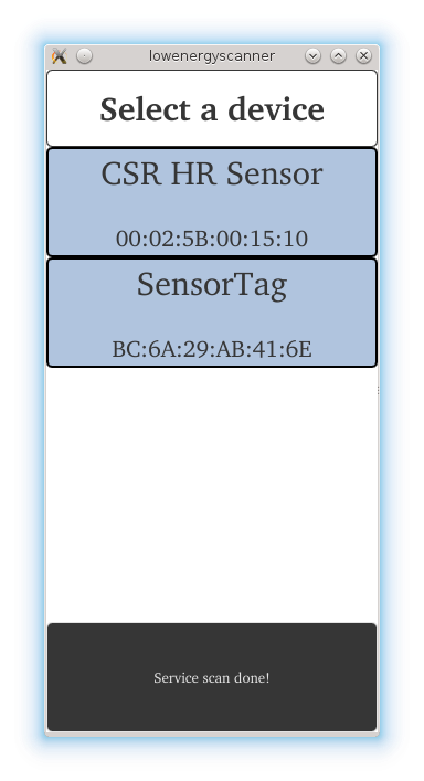 Appareils à proximité listés dans le scanner Qt BLE