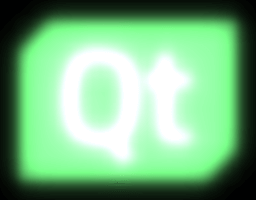 Logo Qt avec une lueur verte montrant les effets de luminosité, de saturation et de flou combinés