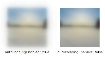 Images floues comparant autoPaddingEnabled true avec de l'espace supplémentaire et false avec des bords coupés