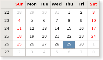 Widget calendrier avec grille visible