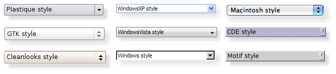 Neuf boîtes combo de styles différents