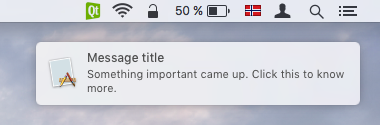 Icône de la barre d'état système message popup