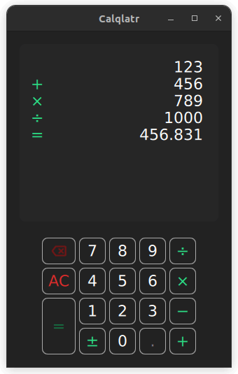L'interface utilisateur de l'exemple de calculatrice