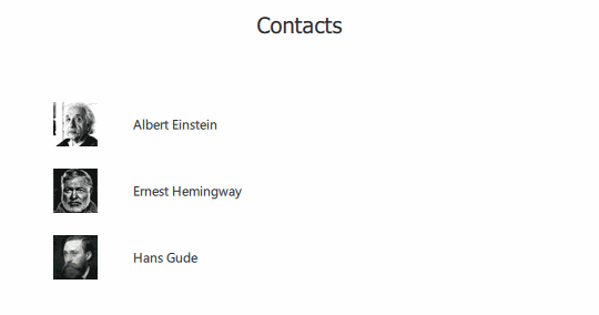 Contenu de la vue en liste défilant sur l'en-tête Contacts