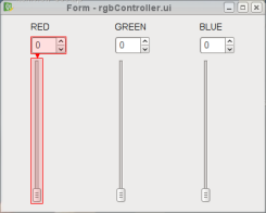 Capture d'écran du contrôleur rgb montrant la connexion du signal entre le curseur et la spinbox Capture d'écran du contrôleur rgb montrant la connexion du signal entre le curseur et la spinbox
