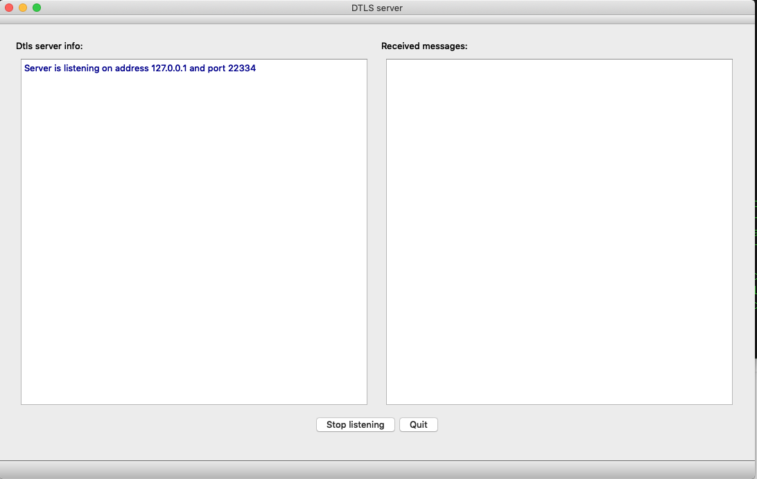 Capture d'écran de l'exemple de serveur DTLS. Capture d'écran de l'exemple de serveur DTLS.