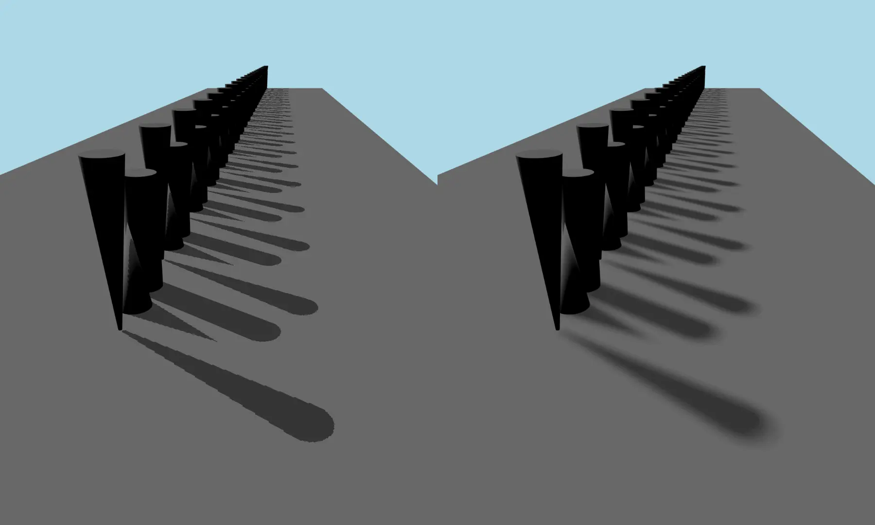 Comparaison des ombres à bords durs et des ombres douces Comparaison des ombres à bords durs et des ombres douces