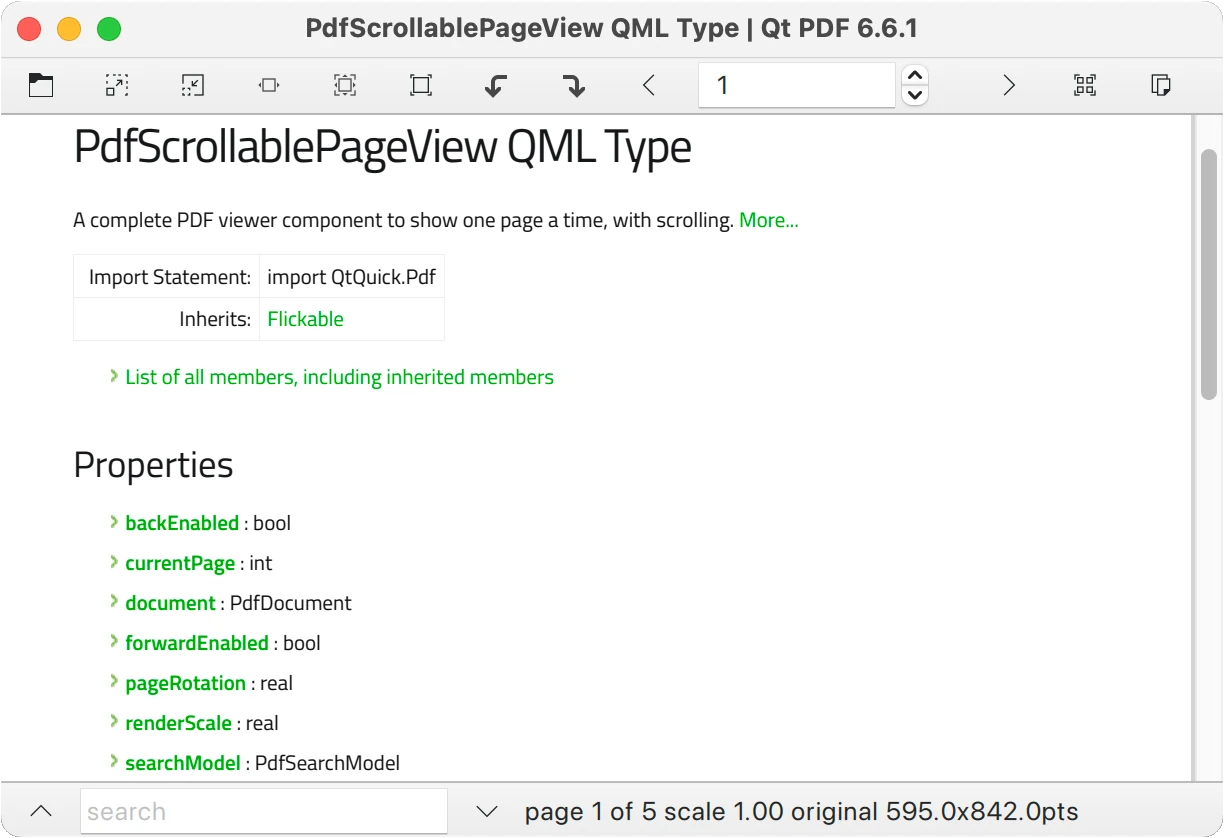 Visualiseur PDF affichant la documentation du type QML PdfScrollablePageView
