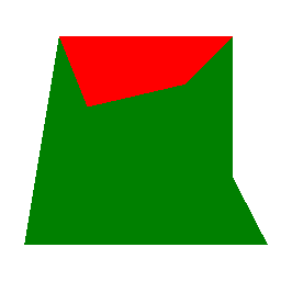 Cube déformé avec dos rouge et faces avant et latérales vertes