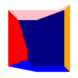 Cube déformé avec six faces de couleurs différentes