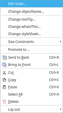 Capture d'écran montrant toutes les options permettant de modifier un widget dans l'éditeur d'interface utilisateur