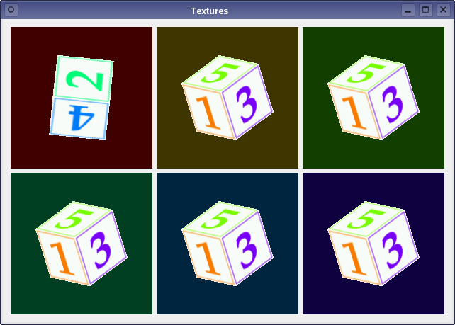 Capture d'écran montrant six cubes, chaque cube ayant une couleur d'arrière-plan différente.