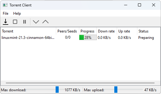 Cette application met en œuvre le protocole BitTorrent pour faciliter le partage de fichiers en peer-to-peer.