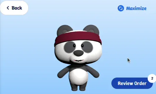 Ours en peluche dans un aperçu interactif en 3D, pivotant pour présenter le modèle sous toutes ses faces