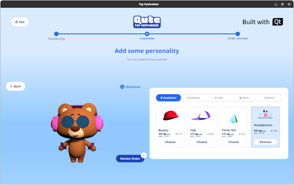 Personnaliser la page en paysage avec l'ours 3D à gauche et le panneau d'accessoires à droite