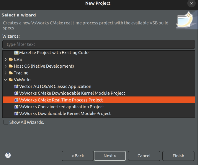 Sélectionnez cmake RTP project Sélectionnez cmake RTP project
