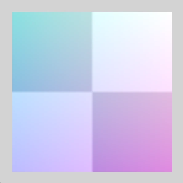 2x2 grid of gradient-filled cells in teal, white, blue, and magenta