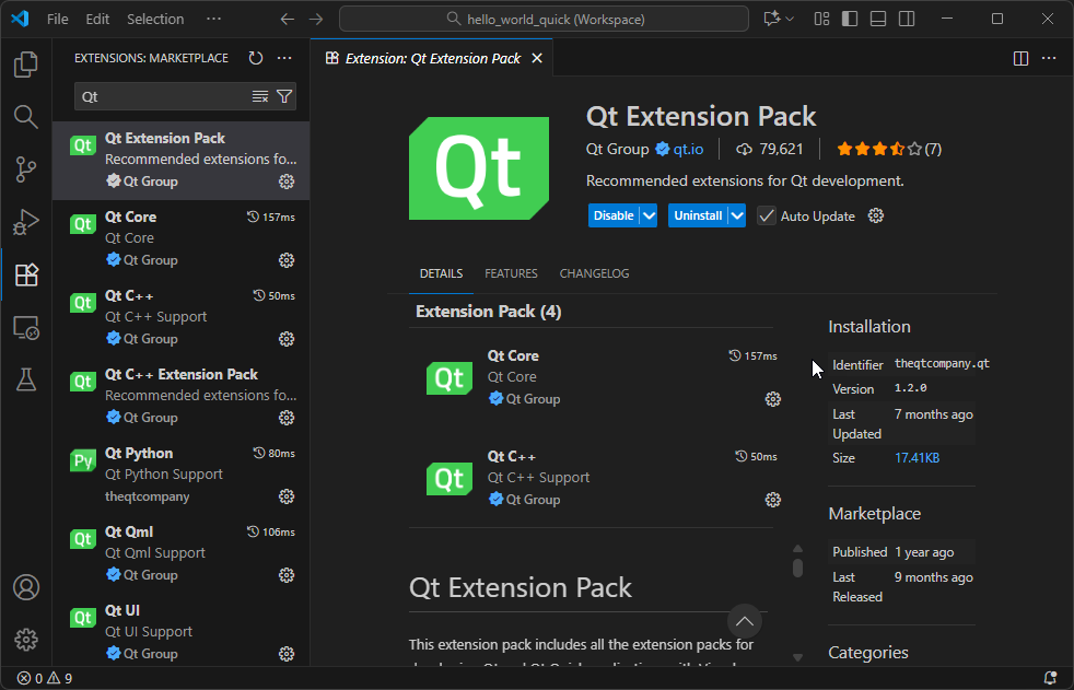 Visual Studio Code with the Qt Extension