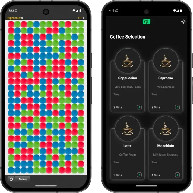 在 Android 模拟器上运行的 Qt for Android 演示应用程序