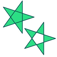 两颗相互重叠的绿色五角星，一颗实心，另一颗中心呈空心状