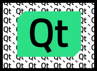 Green-tinted Qt logo drawn over a tiled background of small Qt logos