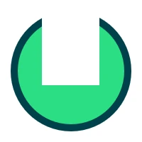 Green circle with a vertical rectangular notch erased from its top