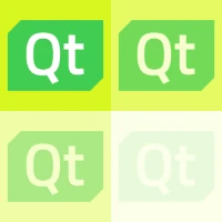 Four Qt logos on green tiles fading to fully transparent across the grid