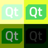 Four Qt logos on green tiles darkening from bright to nearly black across the grid