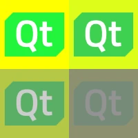 Four Qt logos on green tiles ranging from high contrast to washed-out gray