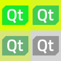 Four Qt logos on green tiles fading from vivid color to grayscale across the grid