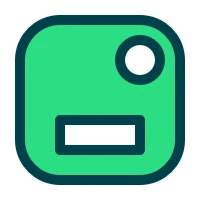 Green rounded square with a small circle and a rectangle punched out as holes