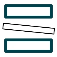 Two rectangle outlines with a slightly rotated rectangle between them