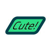 Green rounded rectangle with text Cute! skewed into a parallelogram