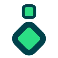 Small green rounded square above a larger rotated and scaled rounded square