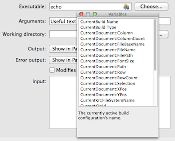 "External Tools Preferences with Variable Chooser"