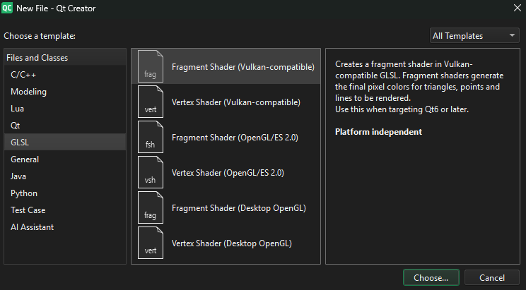 Novi čarobnjak za GLSL datoteke