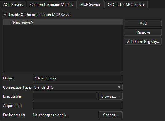 MCP Servers kartica u AI postavkama