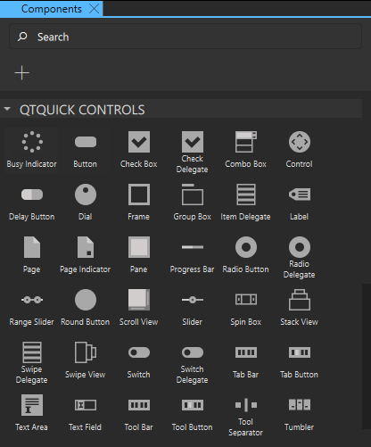 Komponente Qt Quick Controls u prikazu Komponenti.