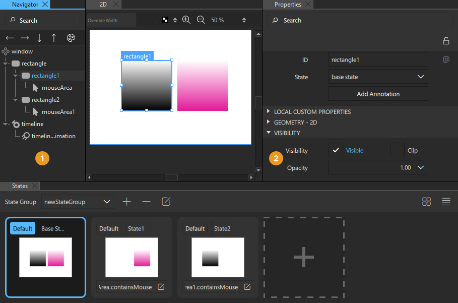 Using states to show and hide components.