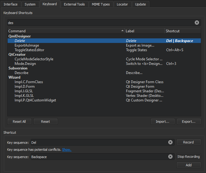 Keyboard Shortcuts Qt Creator Manual