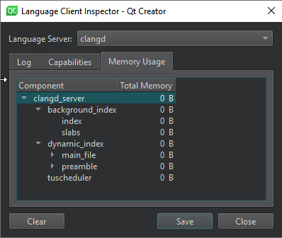 {Language Client Inspector Memory Usage tab}