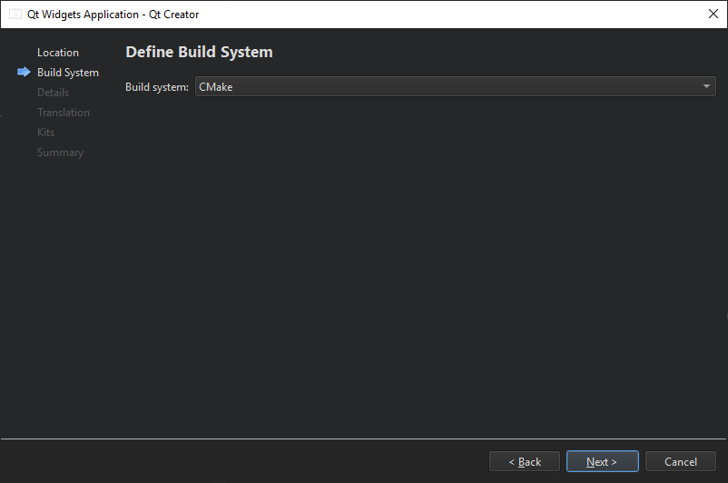 "Define Build System dialog"