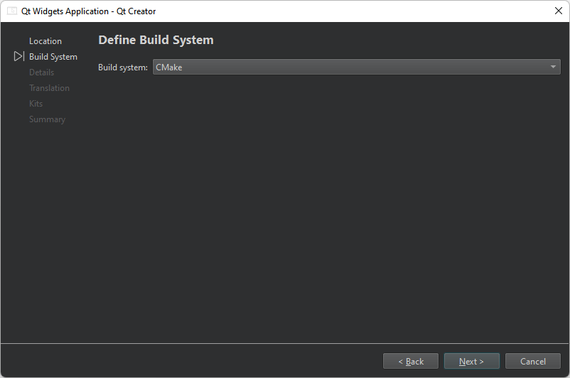 {Define Build System dialog}